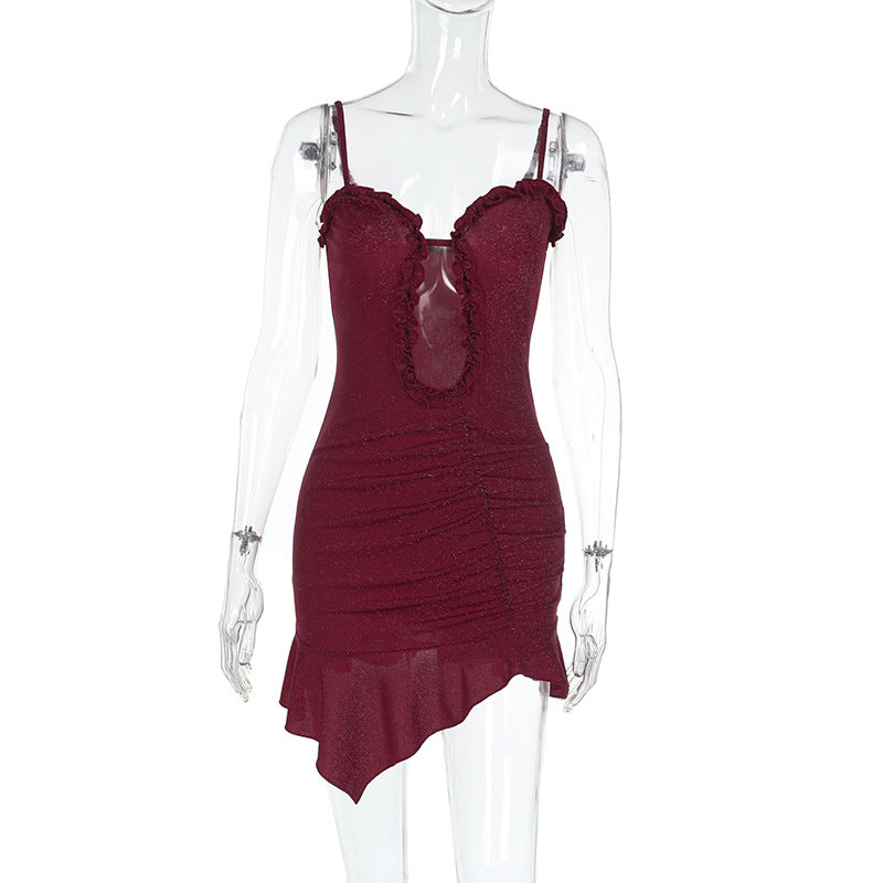 Backless V-Neck Sleeveless A-Line Mini Dress Fine Flash Polyester