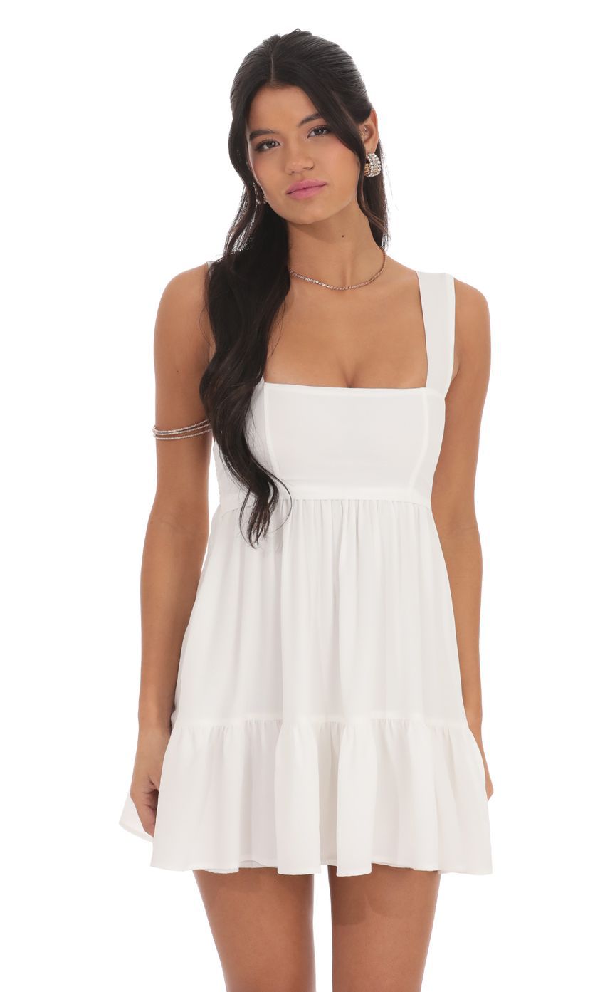 Babydoll Mini Dress with Square Neck and Tie-Back Detail