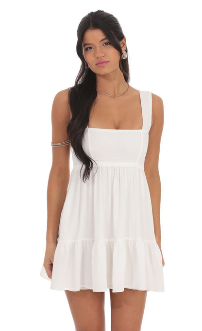 Babydoll Mini Dress with Square Neck and Tie-Back Detail