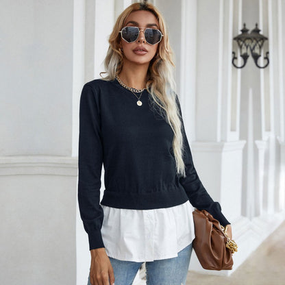 Slim Fit Layered Knit Pullover with Contrast Shirt Hem