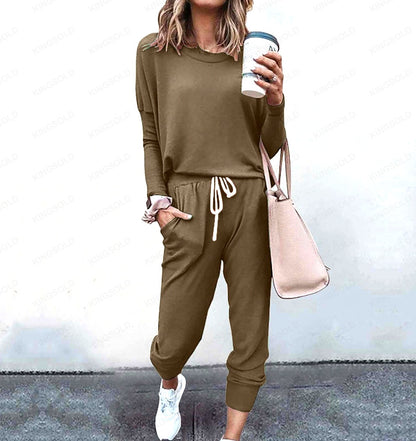 Spliced Long Sleeve Loungewear Set with Jogger Pants