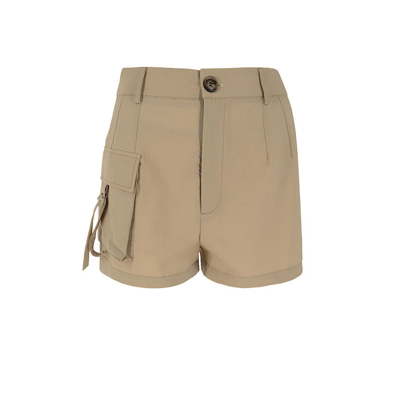 High-Waist Cargo Hot Pants with Button and Side Pocket