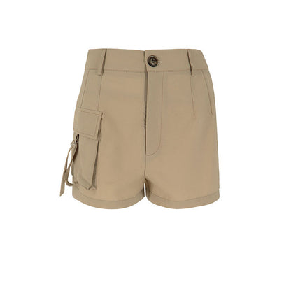 High-Waist Cargo Hot Pants with Button and Side Pocket
