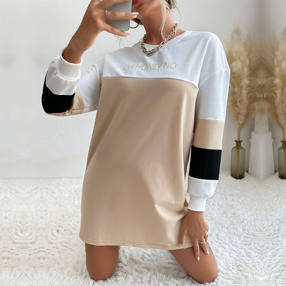 Color-Block A-Line Sweatshirt Dress with Letter Print