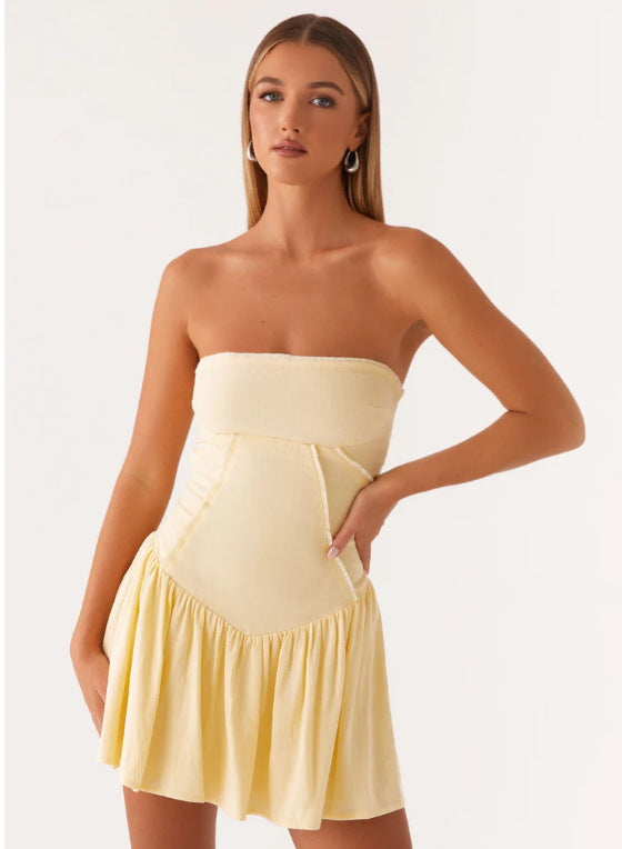 Strapless Tube Top Mini Dress with Spliced Drop Waist