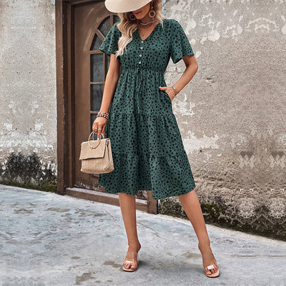 Tiered Leopard Print Midi Dress with V-Neck