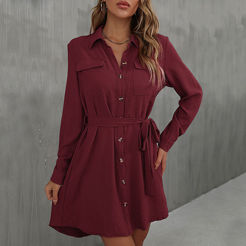 A-Line Shirt Dress with Tie Waist and Button Front