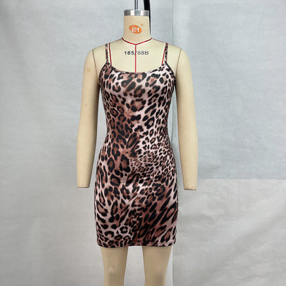 Leopard Print Bodycon Mini Dress with Spaghetti Straps