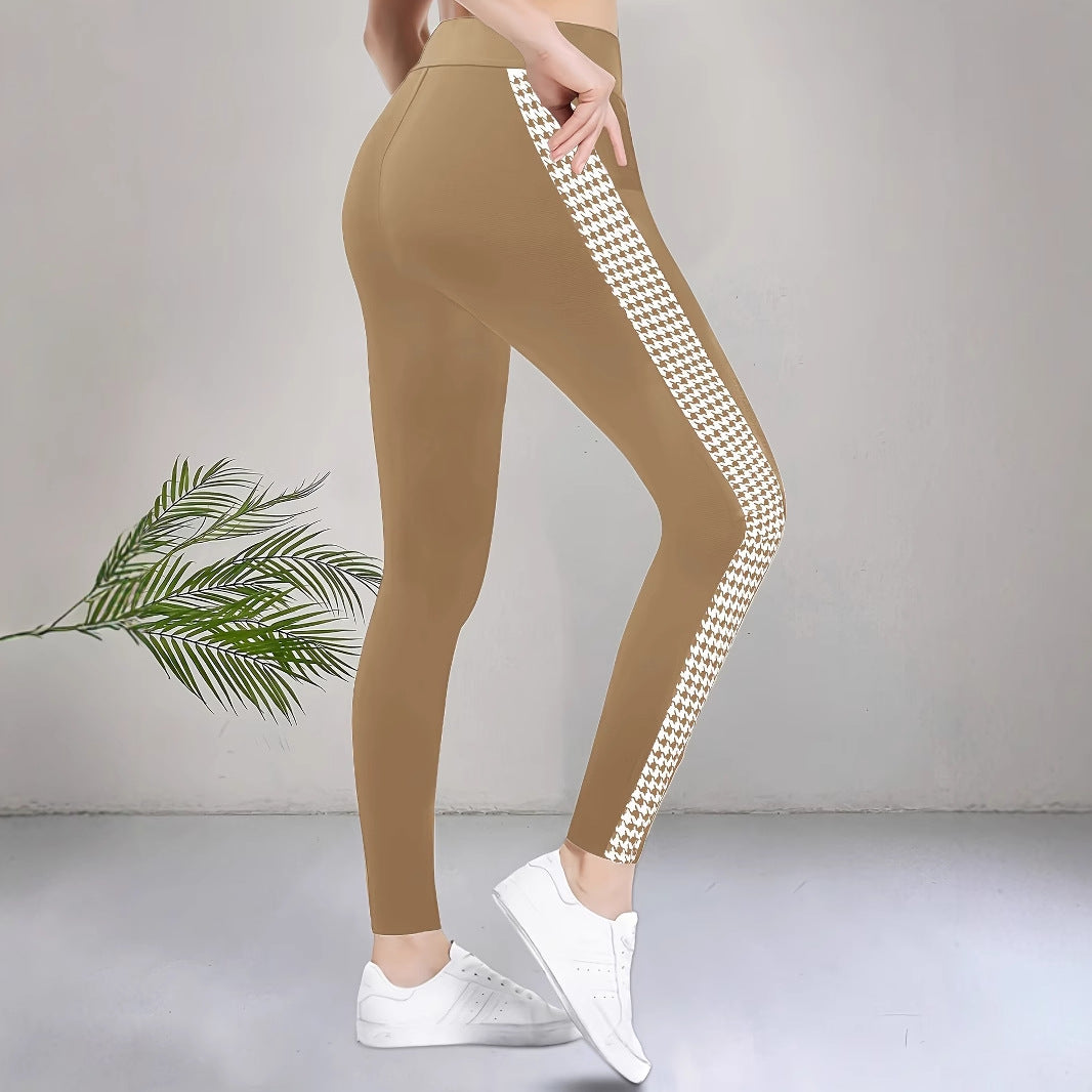 High-Waist Leggings with Houndstooth Side Stripe