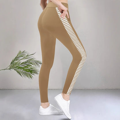 High-Waist Leggings with Houndstooth Side Stripe