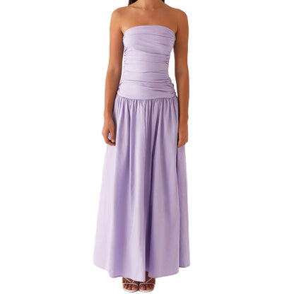 Strapless Ruched Maxi Dress with Dropped Waist