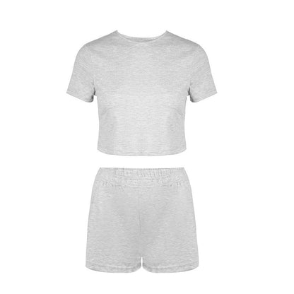 Solid Two-Piece Set with Cropped Tee and High-Waist Shorts