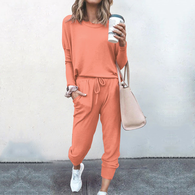 Spliced Long Sleeve Loungewear Set with Jogger Pants