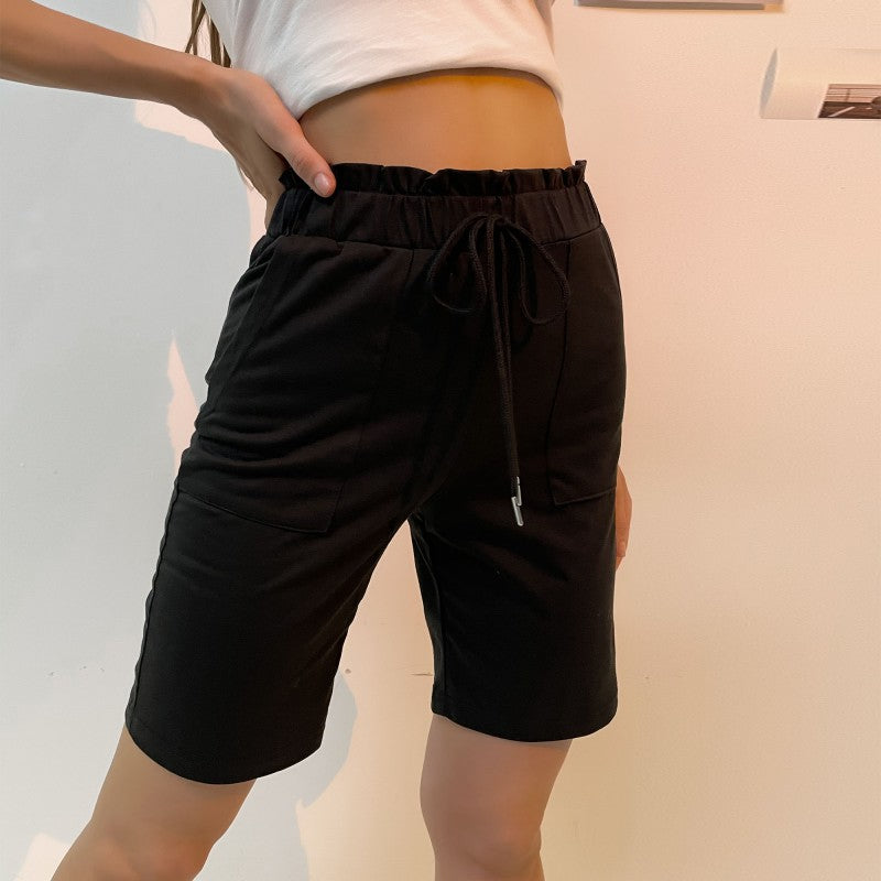 Straight-Leg Bermuda Shorts with High Drawstring Waist
