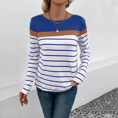 Color Block & Striped Long-Sleeve T-Shirt