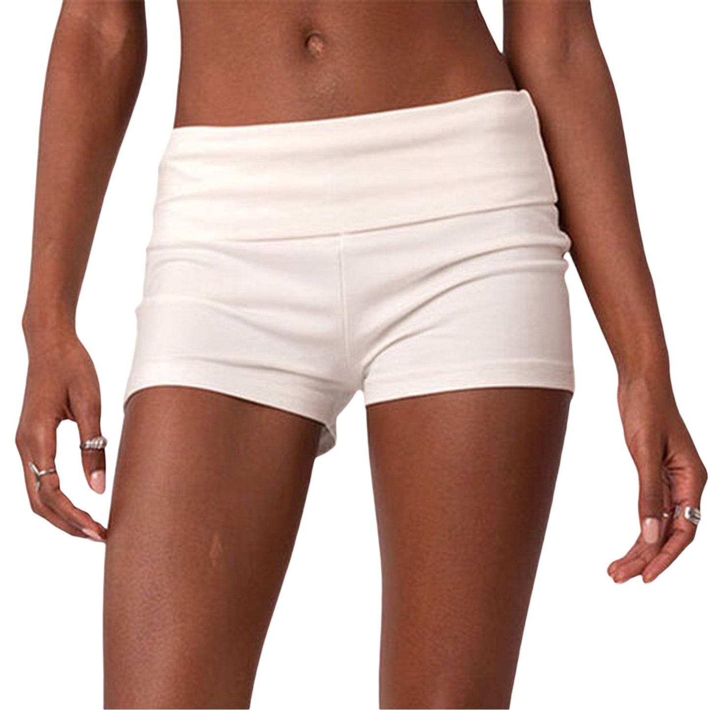 Mid-Rise Bodycon Hot Pants with Wide Ribbed Waistband