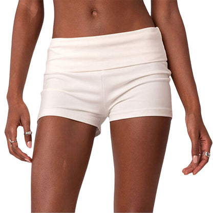 Mid-Rise Bodycon Hot Pants with Wide Ribbed Waistband