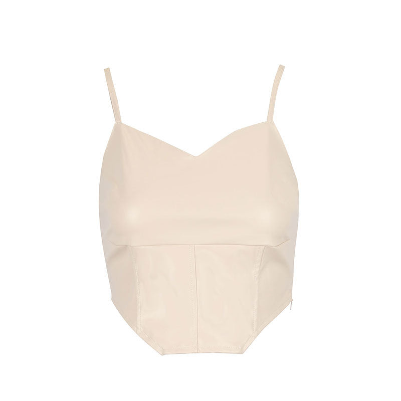 Slim Fit PU Leather Corset Top with Sweetheart Neckline