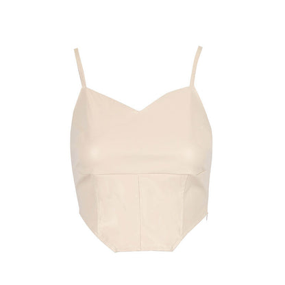 Slim Fit PU Leather Corset Top with Sweetheart Neckline