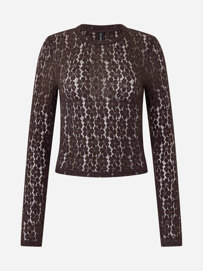 Bodycon Lace Long-Sleeve Top with Round Neck