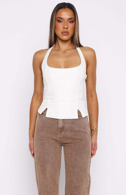 Slim Fit Halter Top with Square Neck and Side Slits