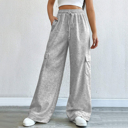 High-Waist Wide-Leg Cargo Sweatpants with Drawstring