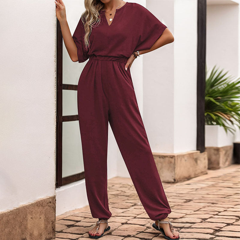 Loose Jumpsuit with Bat Sleeves and Elasticated Waist
