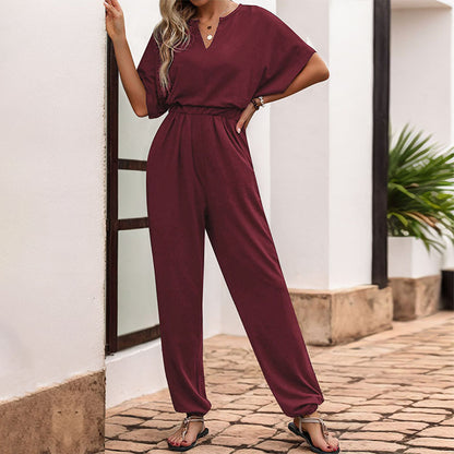 Loose Jumpsuit with Bat Sleeves and Elasticated Waist