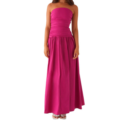 Strapless Ruched Maxi Dress with Dropped Waist