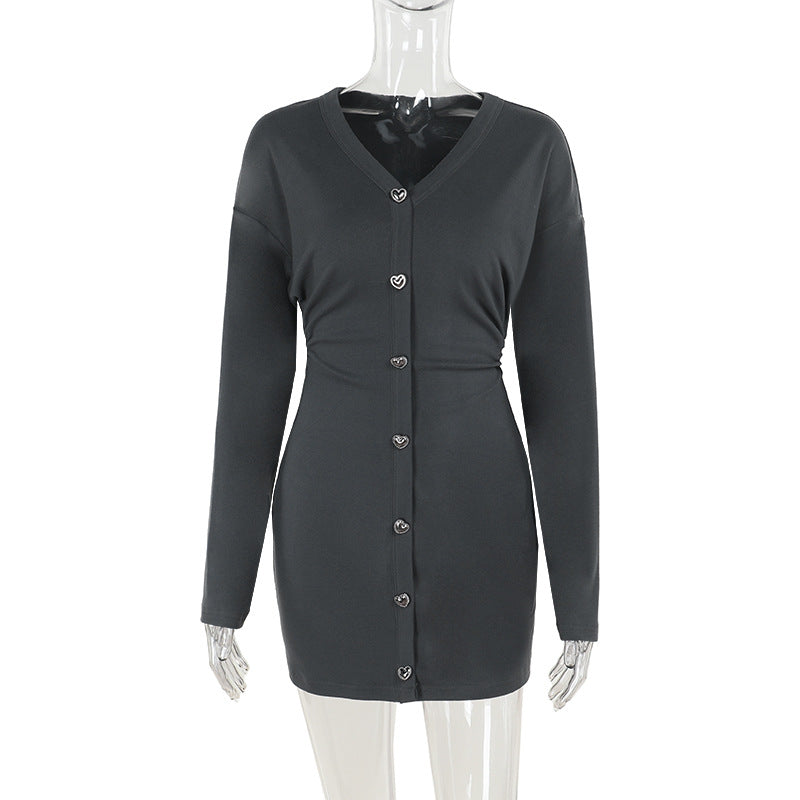 Bodycon Knit Mini Dress with Button-Front Detail