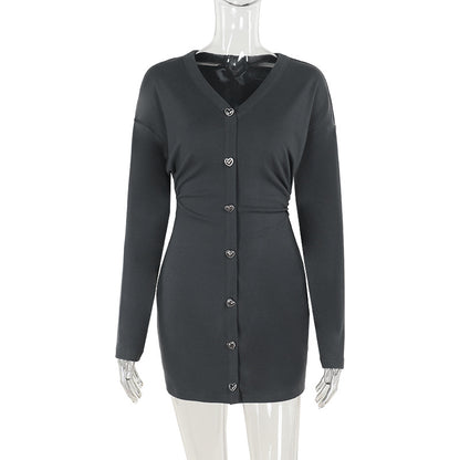 Bodycon Knit Mini Dress with Button-Front Detail