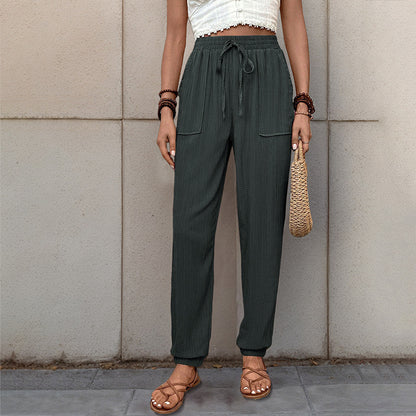 Loose Textured Jogger Pants with Drawstring Waist