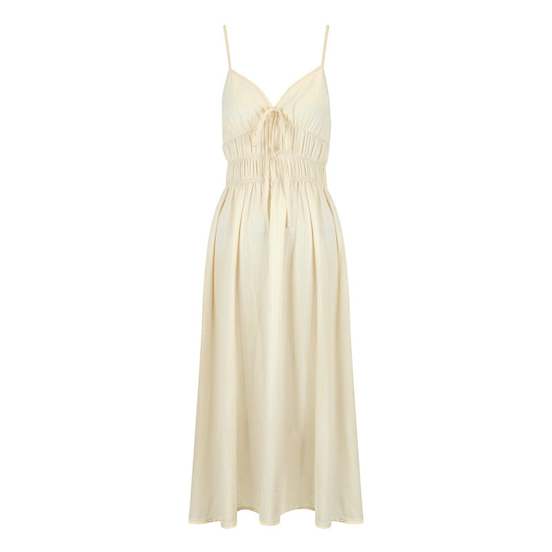 A-Line Maxi Dress with Smocked High Waist and V-Neck