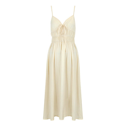 A-Line Maxi Dress with Smocked High Waist and V-Neck