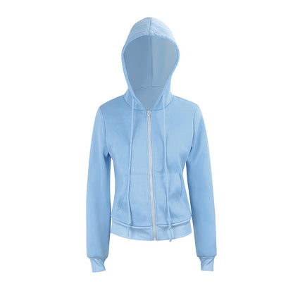 Slim Fit Solid Color Zip-Up Hoodie with Pockets