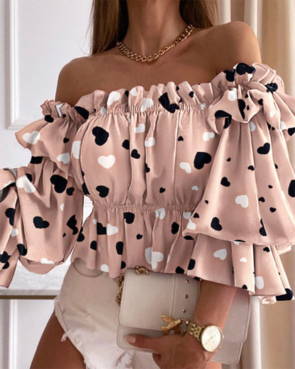 Printed Off-the-Shoulder Blouse with Peplum Hem