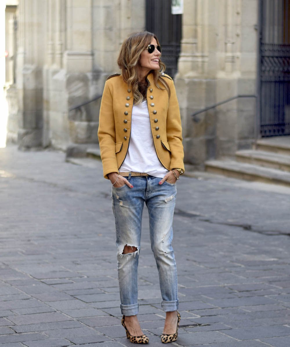 Short Military Jacket with Collarless Neck