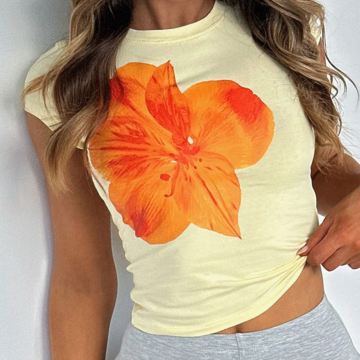 Slim Fit Floral Print T-Shirt with Round Neck