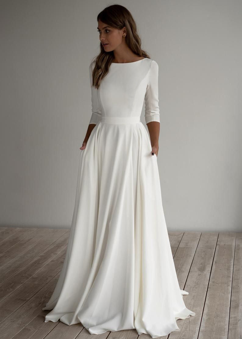 A-Line Maxi Dress with Nine-Quarter Sleeves and Pockets