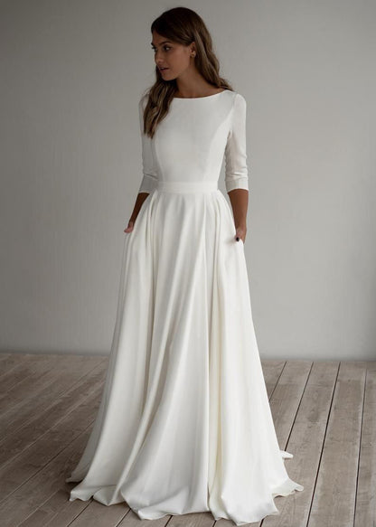 A-Line Maxi Dress with Nine-Quarter Sleeves and Pockets