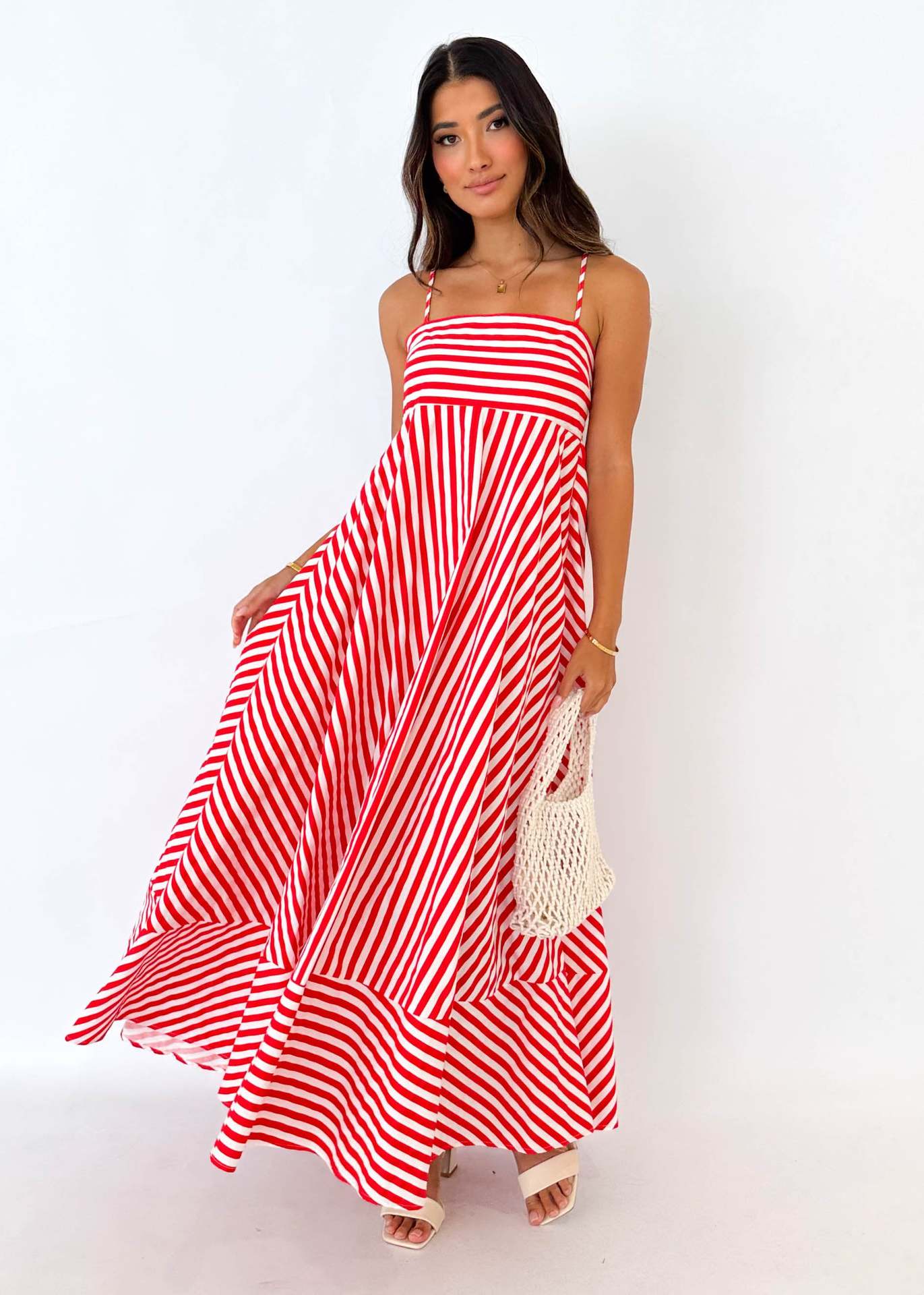 A-Line Maxi Dress with Abstract Print and Spaghetti Straps