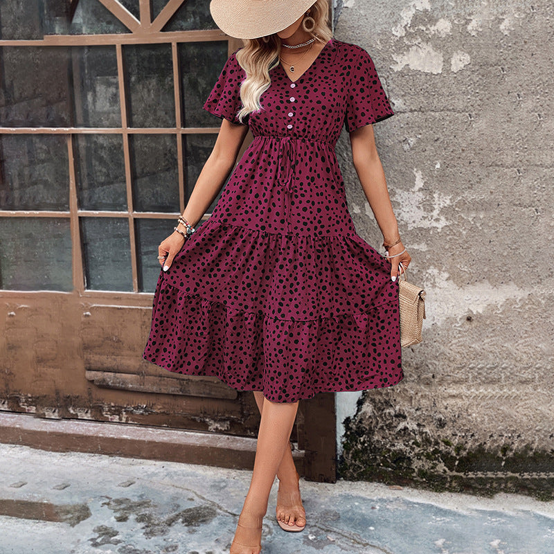Tiered Leopard Print Midi Dress with V-Neck