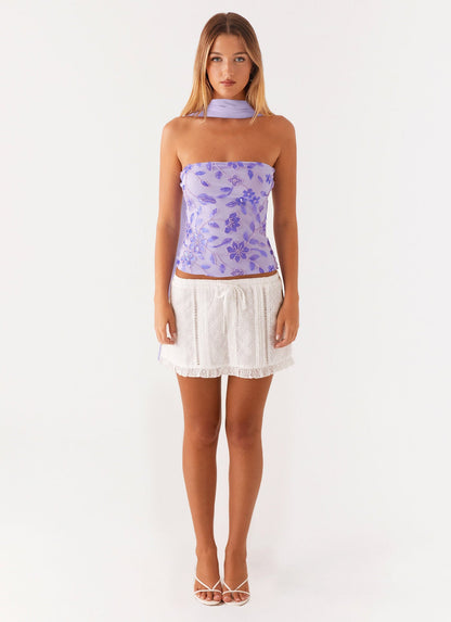 Backless Floral Sequin Tube Top with Matching Neck Scarf