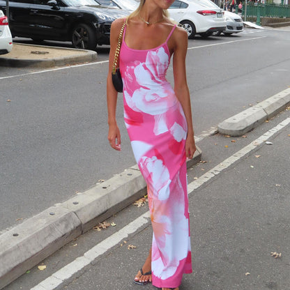 Floral Print Bodycon Maxi Dress with U-Neckline