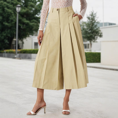 High-Waist Pleated Culottes with Midi Length