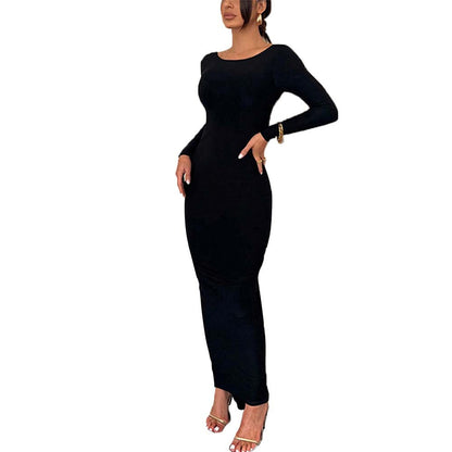 Bodycon Maxi Dress with Long Sleeves and Backless Detail