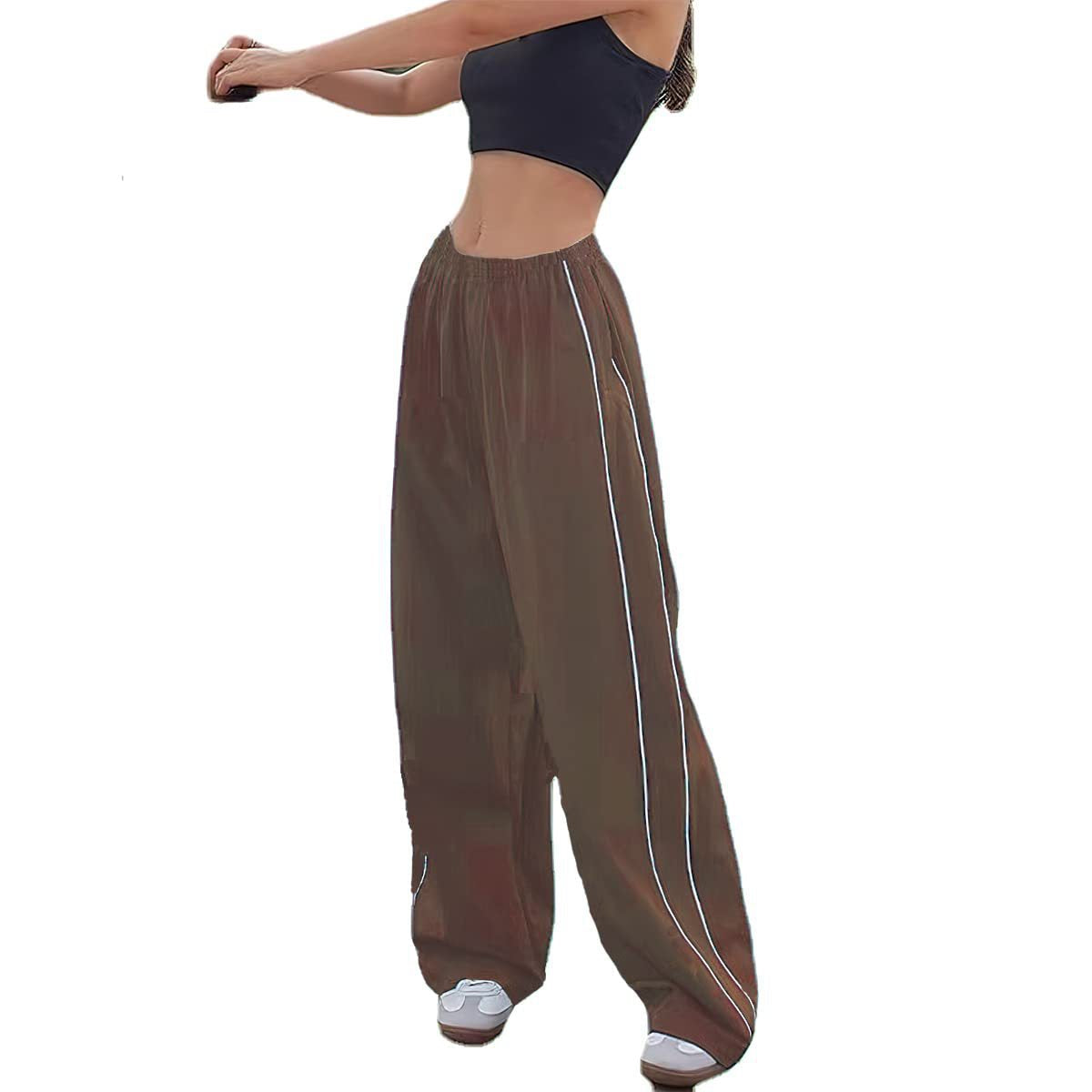 Loose Fit Lantern Pants with Elastic Waist and Side Piping