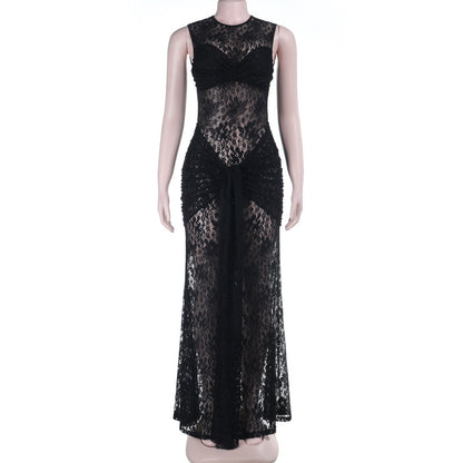 Lace Bodycon Maxi Dress with Front Drape Detail