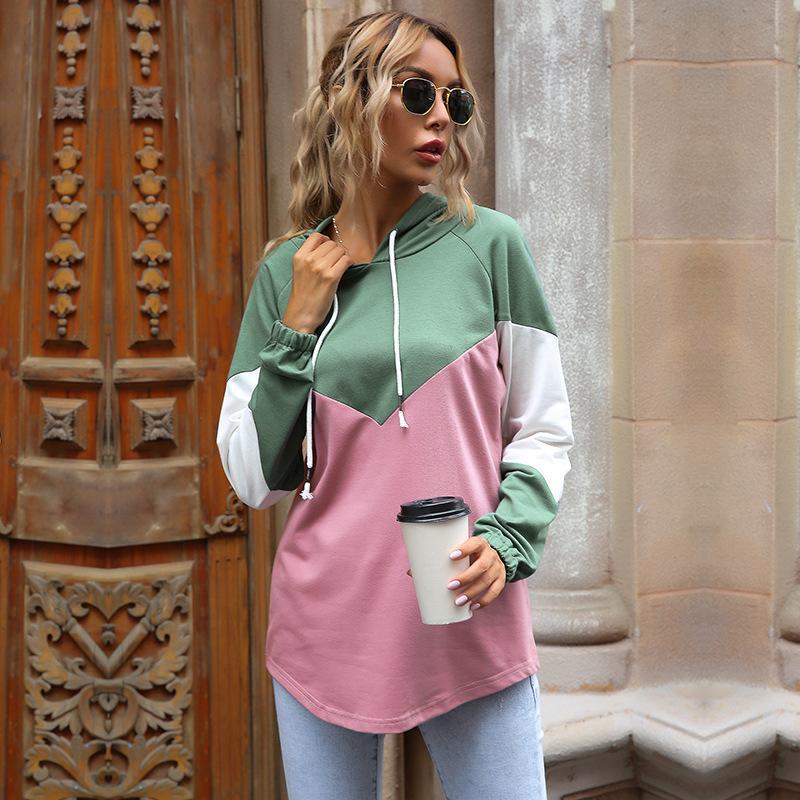 Color-Blocked Pullover Hoodie with Chevron Detail