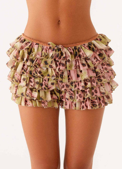 Low-Rise Tiered Ruffle Skort in Floral Print